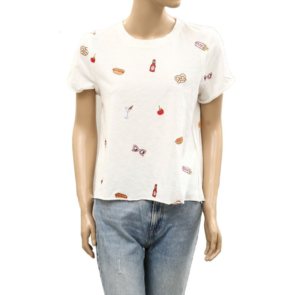Maeve Anthropologie The Caitlin Boxy T-Shirt Blouse Top Embroidered S 287421